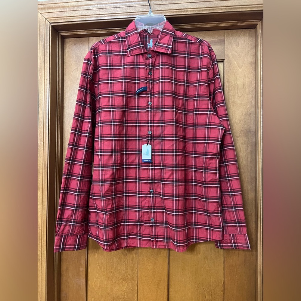 Johnnie-O Men’s Luton Featherweight Plaid Button Down Shirt Size Large Red NWT